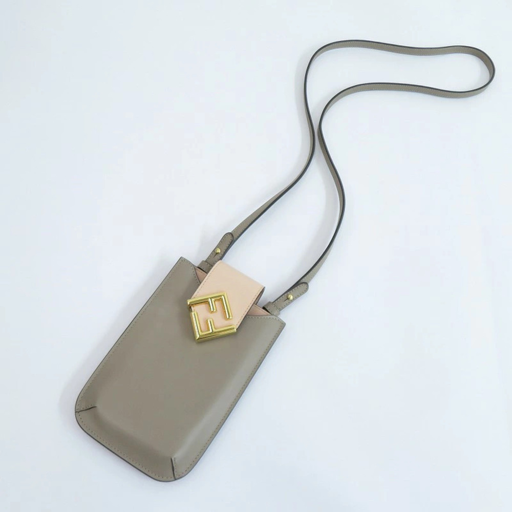 Fendi FF Diamond Phone Pouch Clutch Shoulder Bag Gray